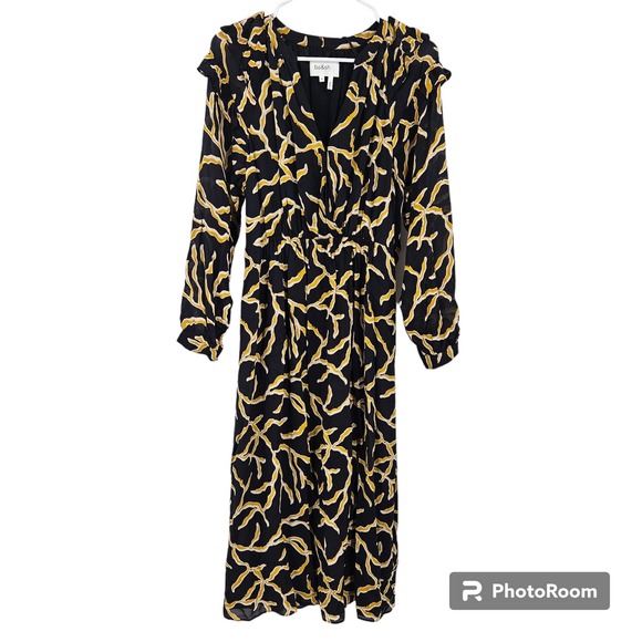 Ba&sh Dress Black Yellow Candice Abstract Print Long Sleeve Midi NWT Size M - Picture 10 of 11